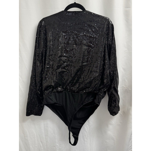 Intempo Black Sequin Bodysuit Long Sleeves Women's Plus Size 1X - Picture 2 of 7